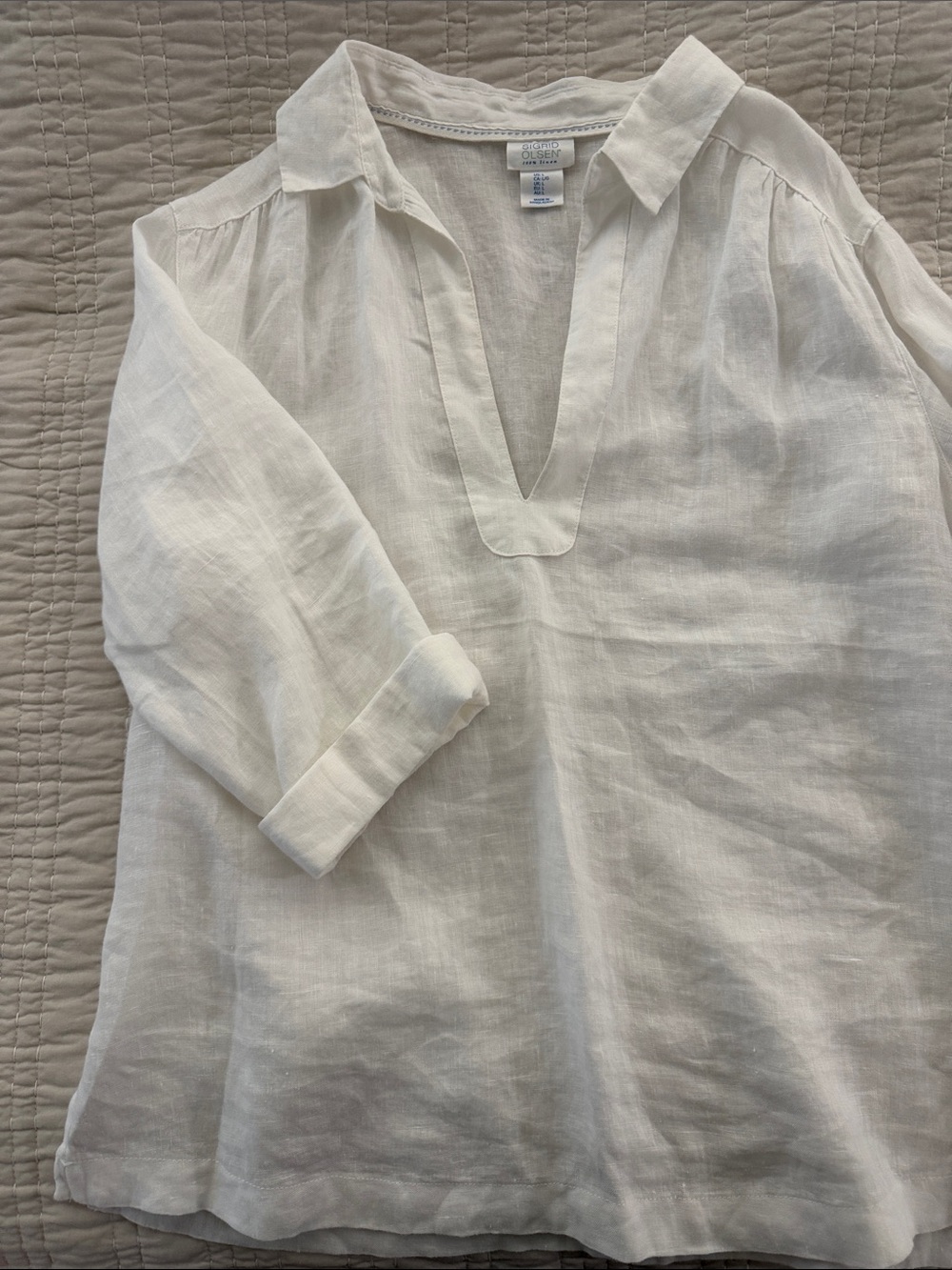 Sigrid Olsen White Linen V-Neck Popover Tunic - Picture 5 of 5